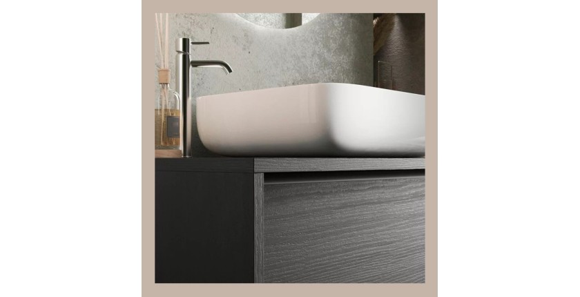 Meuble de salle de bain suspendu FRASSI – 92 cm – Noir cendré – Évier inclus – 2 tiroirs