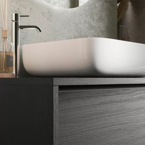 Meuble de salle de bain suspendu FRASSI – 92 cm – Noir cendré – Évier inclus – 2 tiroirs