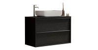 Meuble de salle de bain suspendu FRASSI – 92 cm – Noir cendré – Évier inclus – 2 tiroirs
