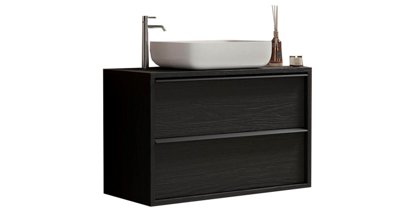 Meuble de salle de bain suspendu FRASSI – 92 cm – Noir cendré – Évier inclus – 2 tiroirs