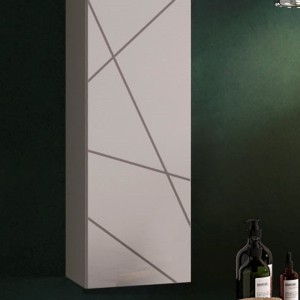 Meuble de salle de bain suspendu VITARIO – 1 porte – Blanc brillant – Design moderne