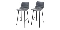 Lot de 2 tabourets de bar avec dossier effet cuir gris quartz collection NETS - Style industriel