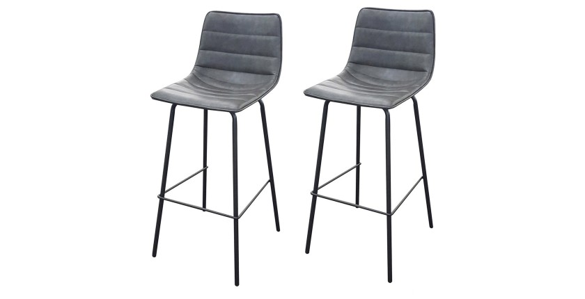 Lot de 2 tabourets de bar avec dossier effet cuir gris quartz collection NETS - Style industriel