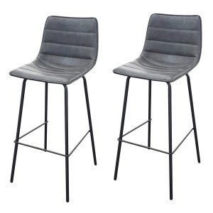 Lot de 2 tabourets de bar avec dossier effet cuir gris quartz collection NETS - Style industriel