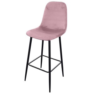 Lote de 4 taburetes LOLY, asiento y respaldo en terciopelo rosa, estructura en metal negro.