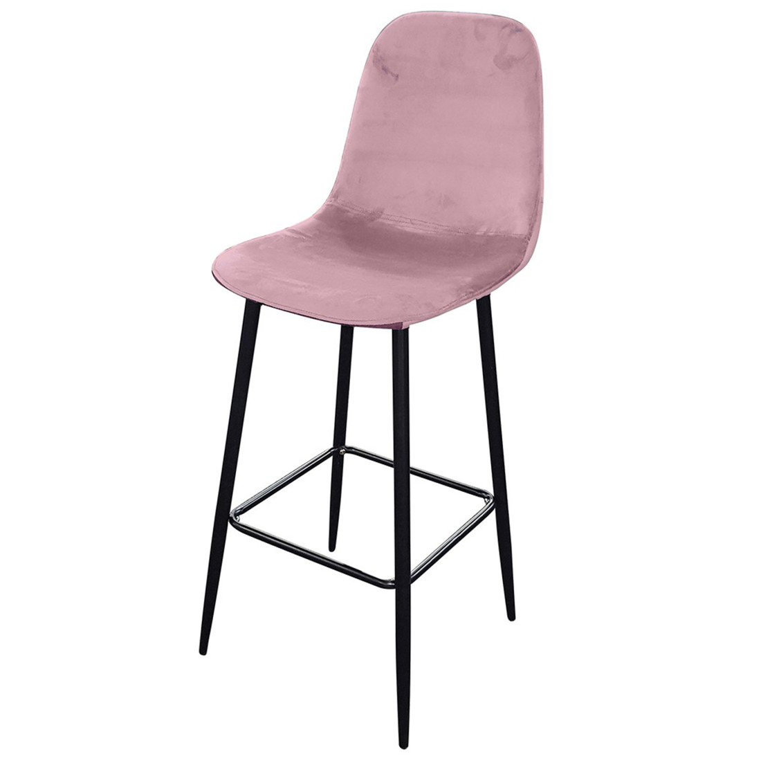 Lote de 4 taburetes LOLY, asiento y respaldo en terciopelo rosa, estructura en metal negro.