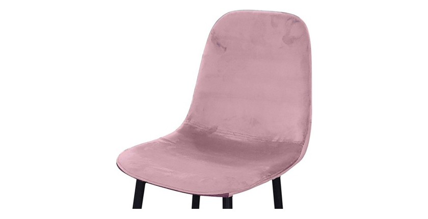 Lote de 4 taburetes LOLY, asiento y respaldo en terciopelo rosa, estructura en metal negro.