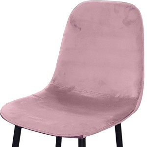 Lote de 4 taburetes LOLY, asiento y respaldo en terciopelo rosa, estructura en metal negro.