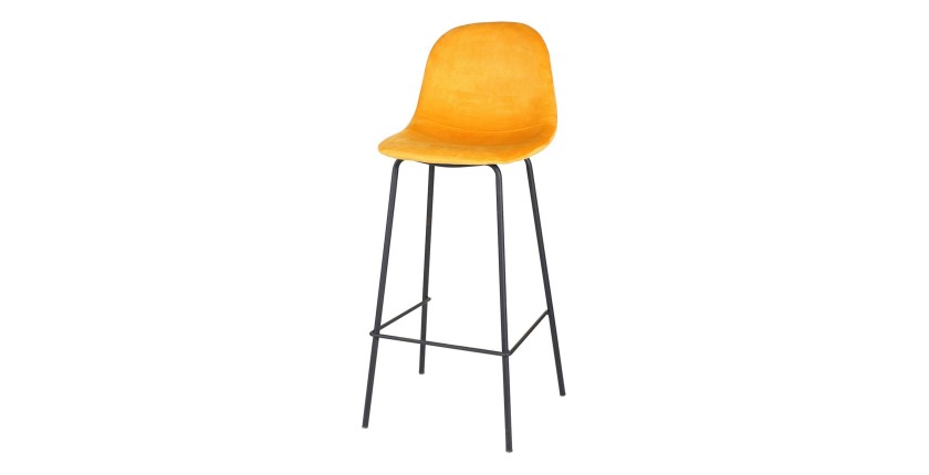 Lot de 4 tabourets de bar avec dossier en velours jaune et structure en métal collection LALY - Style industriel