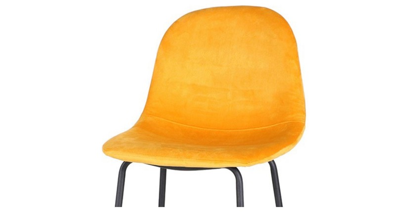 Lote de 4 taburetes de bar con respaldo de terciopelo amarillo y estructura de metal colección LALY - Estilo industrial