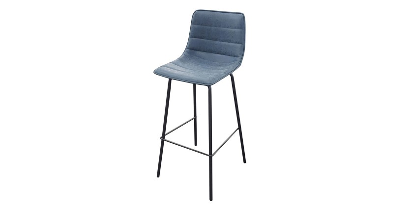 Lot de 2 tabourets de bar avec dossier effet cuir bleu denim collection NETS - Style industriel