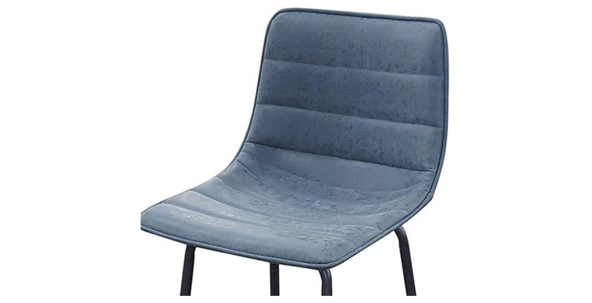 Lot de 2 tabourets de bar avec dossier effet cuir bleu denim collection NETS - Style industriel