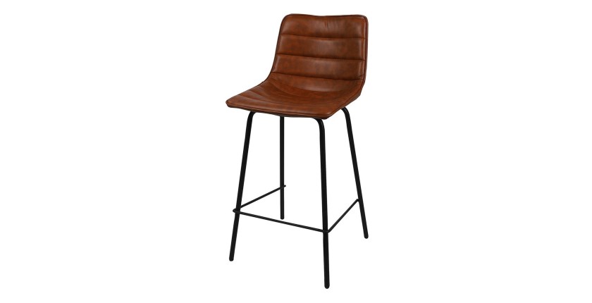 Lot de 2 tabourets de bar avec dossier effet cuir cannelle collection NETS - Style industriel