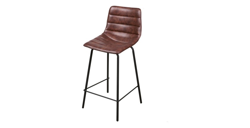 Lot de 2 tabourets de bar avec dossier effet cuir acajou collection NETS - Style industriel