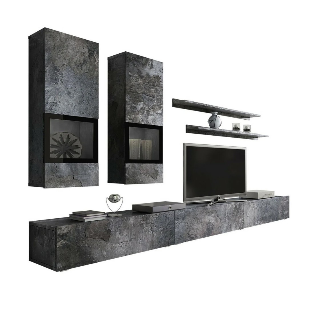 Ensemble meubles de salon design collection RAMOS. Coloris gris effet ardoise.