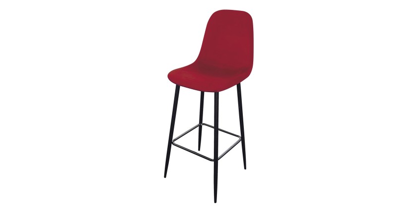 Lot de 4 tabourets LOLY, assise et dossier en velours bordeaux, structure en métal noir