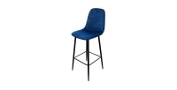 Lot de 4 tabourets LOLY, assise et dossier en velours bleu, structure en métal noir