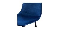 Lot de 4 tabourets LOLY, assise et dossier en velours bleu, structure en métal noir