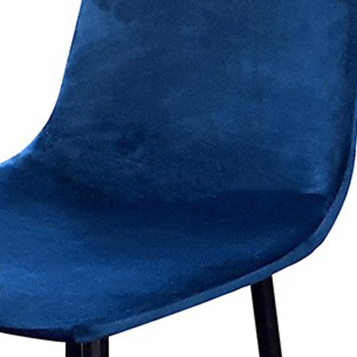 Lote de 4 taburetes LOLY, asiento y respaldo en terciopelo azul, estructura en metal negro