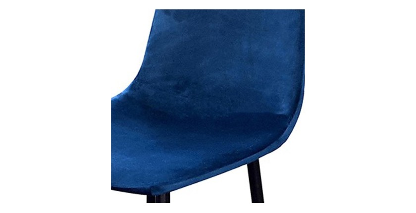 Lot de 4 tabourets LOLY, assise et dossier en velours bleu, structure en métal noir