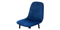 Lot de 4 tabourets LOLY, assise et dossier en velours bleu, structure en métal noir