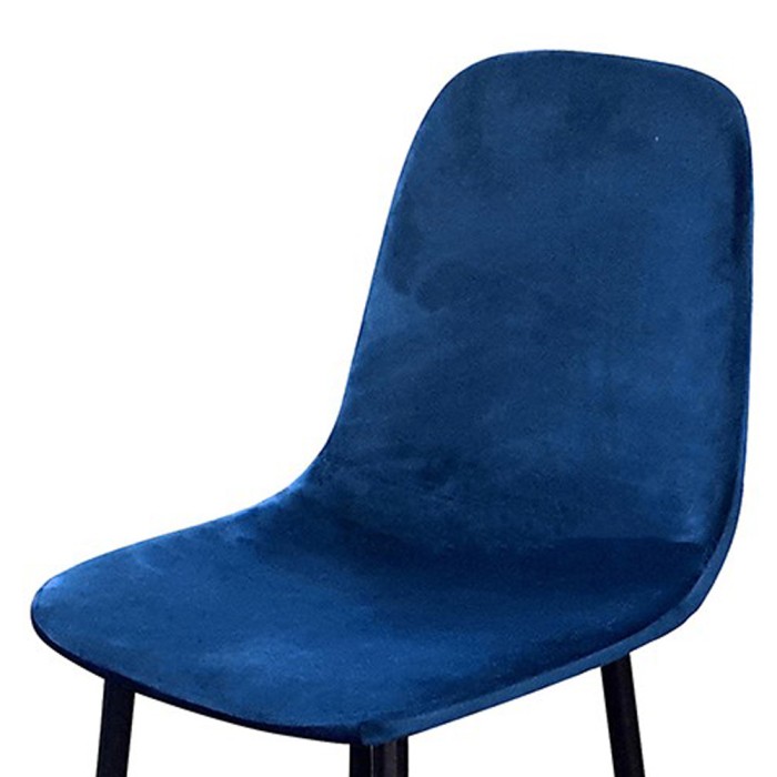 Lote de 4 taburetes LOLY, asiento y respaldo en terciopelo azul, estructura en metal negro
