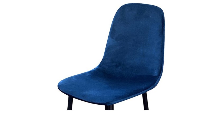 Lot de 4 tabourets LOLY, assise et dossier en velours bleu, structure en métal noir