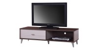 TV-Möbel BODRUM 120 cm mit einer Schiebetür in Walnussfarbe und Weiß.