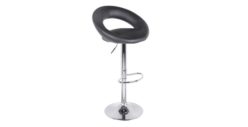 Lot de 2 tabourets de bar réglables en hauteur 77-97 cm – Assise simili cuir PU noir, pied en métal gris, diamètre 40 cm