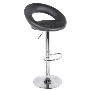 Lot de 2 tabourets de bar réglables en hauteur 77-97 cm – Assise simili cuir PU noir, pied en métal gris, diamètre 40 cm