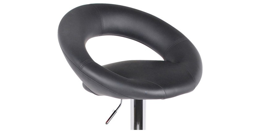 Lot de 2 tabourets de bar réglables en hauteur 77-97 cm – Assise simili cuir PU noir, pied en métal gris, diamètre 40 cm
