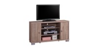 Meuble TV BELEK 120 cm à 2 portes et 3 niches coloris Sonoma.