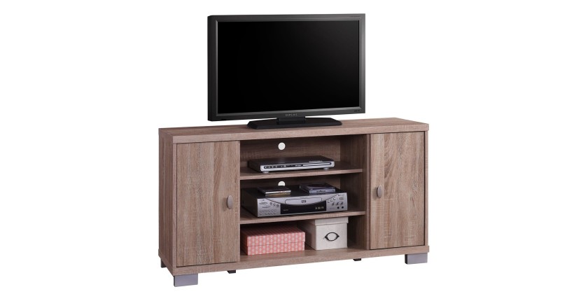 Meuble TV BELEK 120 cm à 2 portes et 3 niches coloris Sonoma.