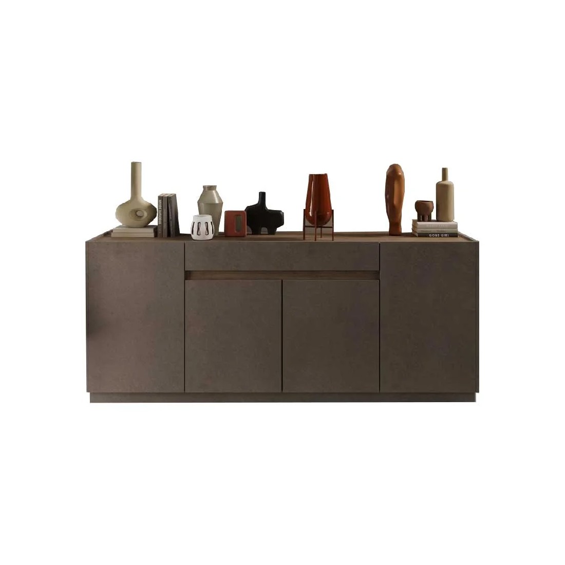 Buffet 4 portes 1 tiroir collection FANZY. Coloris marron et chêne foncé