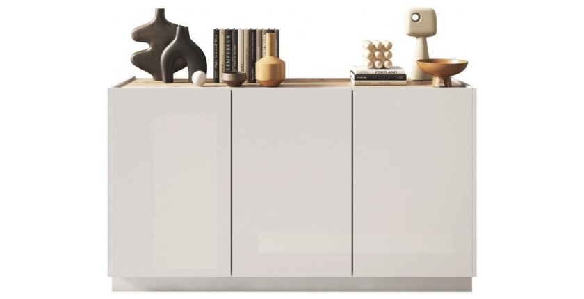Buffet 3 portes collection FANZY. Coloris blanc laqué & chêne clair