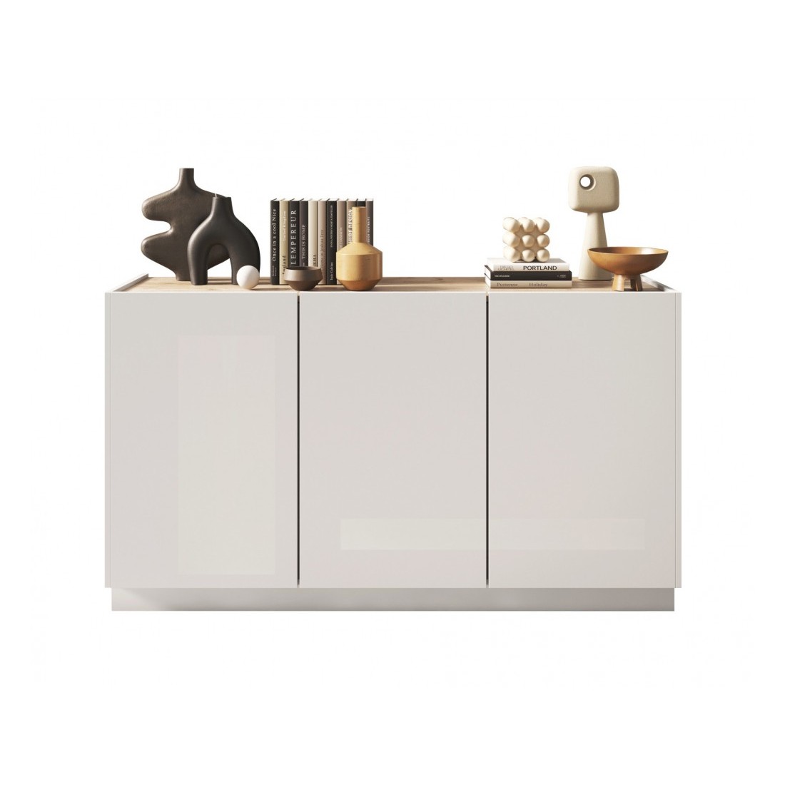 Buffet 3 portes collection FANZY. Coloris blanc laqué & chêne clair