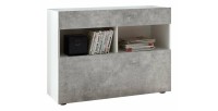 Buffet 1 tiroir et 1 porte abattante, collection SULTANO, coloris blanc effet béton, idéal pour votre salon