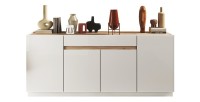 Buffet 4 portes 1 tiroir collection FANZY. Coloris blanc laqué & chêne Cadiz