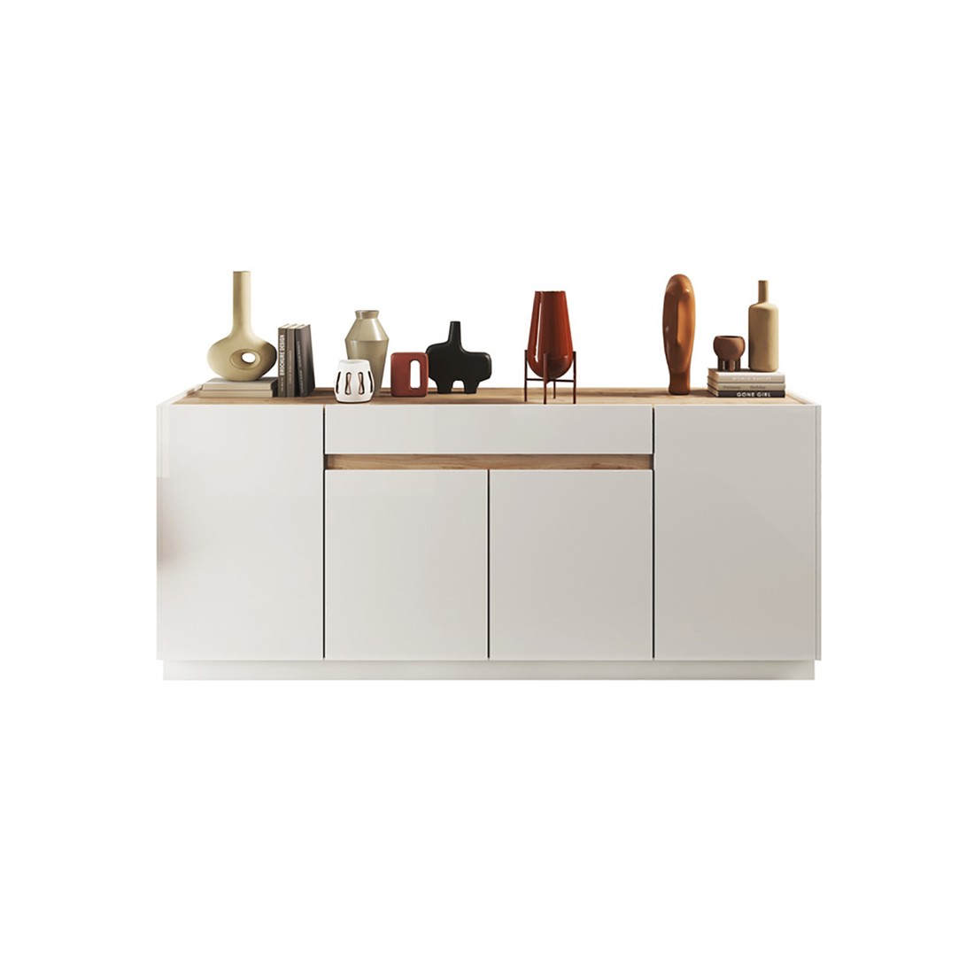 Buffet 4 portes 1 tiroir collection FANZY. Coloris blanc laqué & chêne Cadiz