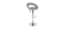 Lote de 2 taburetes de bar ajustables en altura 77-97 cm - Asiento de cuero sintético PU gris, pie de metal gris, diámetro 40 cm