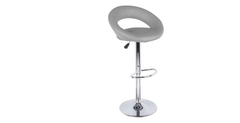 Lote de 2 taburetes de bar ajustables en altura 77-97 cm - Asiento de cuero sintético PU gris, pie de metal gris, diámetro 40 cm