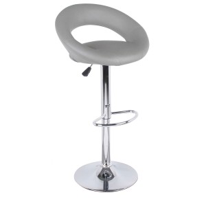 Lote de 2 taburetes de bar ajustables en altura 77-97 cm - Asiento de cuero sintético PU gris, pie de metal gris, diámetro 40 cm