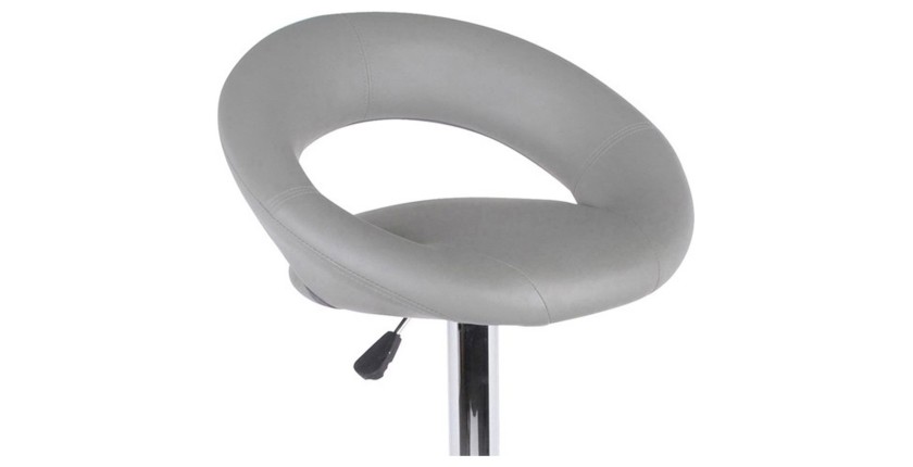 Lote de 2 taburetes de bar ajustables en altura 77-97 cm - Asiento de cuero sintético PU gris, pie de metal gris, diámetro 40 cm