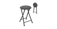 Lot de 10 tabourets pliables – Collection BASICUS, coloris noir, assise en PU, diamètre 30 cm, hauteur 45 cm