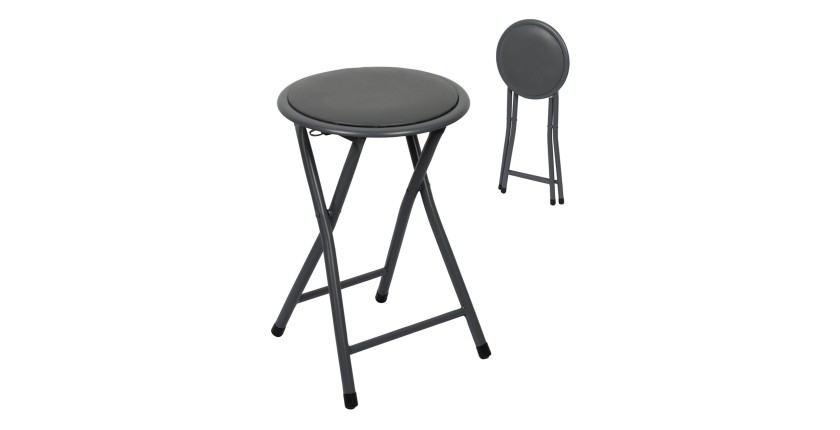 Lot de 10 tabourets pliables – Collection BASICUS, coloris noir, assise en PU, diamètre 30 cm, hauteur 45 cm