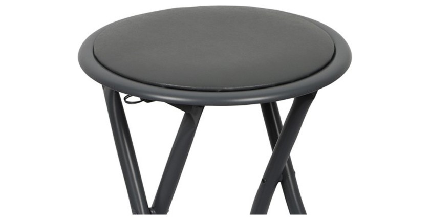 Lot de 10 tabourets pliables – Collection BASICUS, coloris noir, assise en PU, diamètre 30 cm, hauteur 45 cm