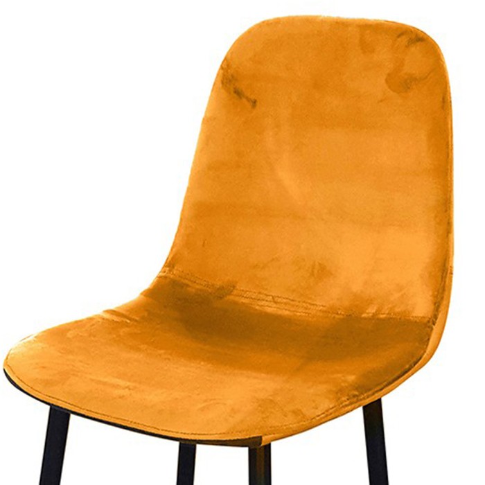 Set von 4 Hockern LOLY, Sitz und Rückenlehne aus gelbem Samt, Struktur aus schwarzem Metall