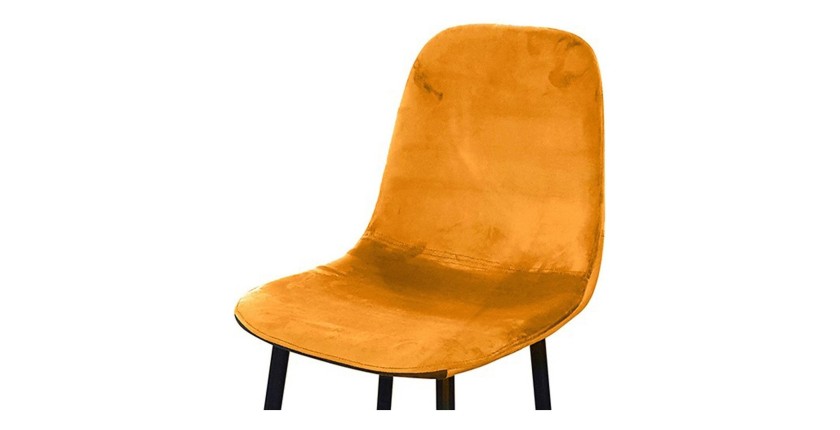 Lot de 4 tabourets LOLY, assise et dossier en velours jaune, structure en métal noir