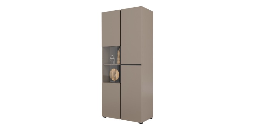 Vitrine haute 2 portes collection HAVANA. Coloris beige et noir.