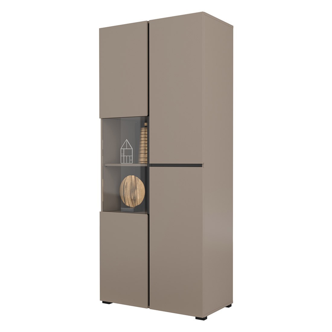 Hoge vitrinekast met 2 deuren uit de HAVANA collectie. Kleur beige en zwart.
